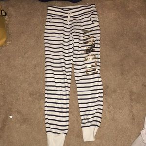 Old Navy: Blue and White Striped Sweatpants YL